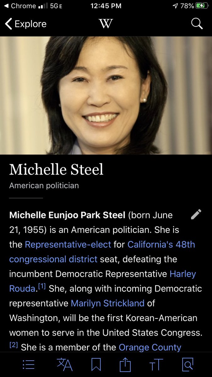 @sam_s_oh & @MichelleSteelCA:
I’m the former #CongressionalStaffer turned #politico, who, upon hearing the awesome news that the voters of #OC agreed to #StandWithSteel as I checked @Wikipedia to ensure the #RepresetativeElect’s page immediately/already reflected her #CA48 win: