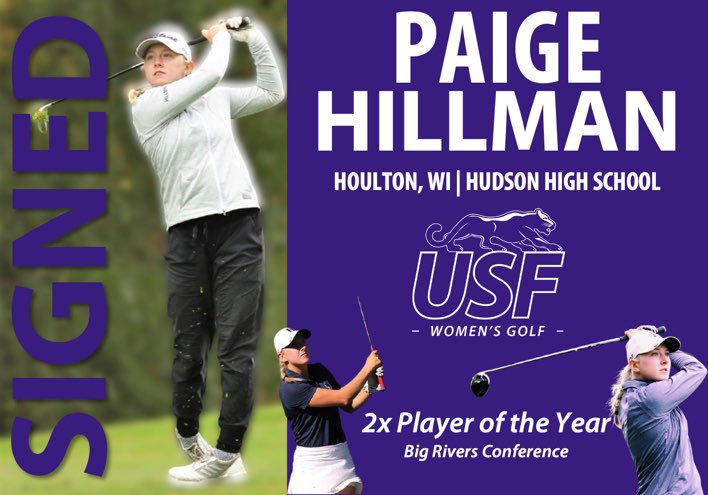 USFCougarsGOLF's tweet photo. USF Women’s Golf is stoked to announce the signing of Paige Hillman from Houlton, WI! 🐾✝️⛳️

Welcome to the Cougar family, Paige! https://t.co/qKy54z9NVr