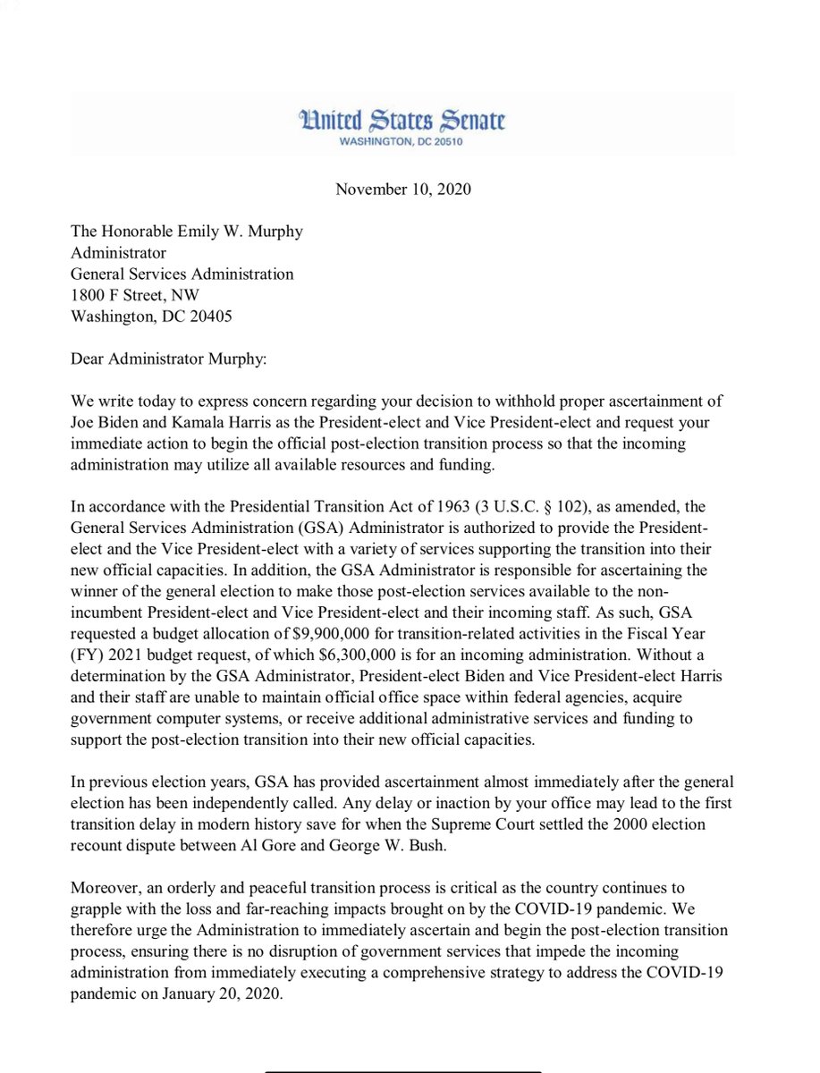 So  @GSAEmily had her previous DID # ‘86 which is fine but you do understand that these letters from Congress are meant to memorialize your maladministration & malfeasance- RIGHT? do your job & sign the letter Emily  https://www.kaine.senate.gov/imo/media/doc/WARNER%20&%20KAINE%20URGE%20GENERAL%20SERVICES%20ADMINISTRATION%20TO%20BEGIN%20OFFICIAL%20POST-ELECTION%20TRANSITION%20PROCESS.pdf