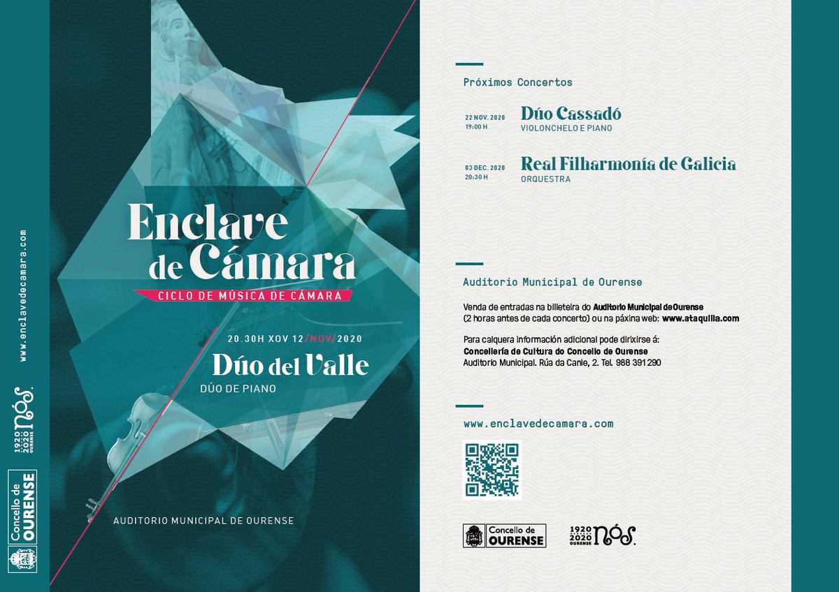 OurenseCultura's tweet photo. Xoves, 12 de novembro ás 20.30 no #AuditorioMunicipal concerto do dúo de piano dos irmáns Del Valle con obras de Schubert, Ravel e Corigliano.
Entradas en https://t.co/LCoZyaKcb1,  8 euros. Aforo 30 👥
#CulturaSegura @enclavedecamara @OurenseConcello https://t.co/ge0pQwblea