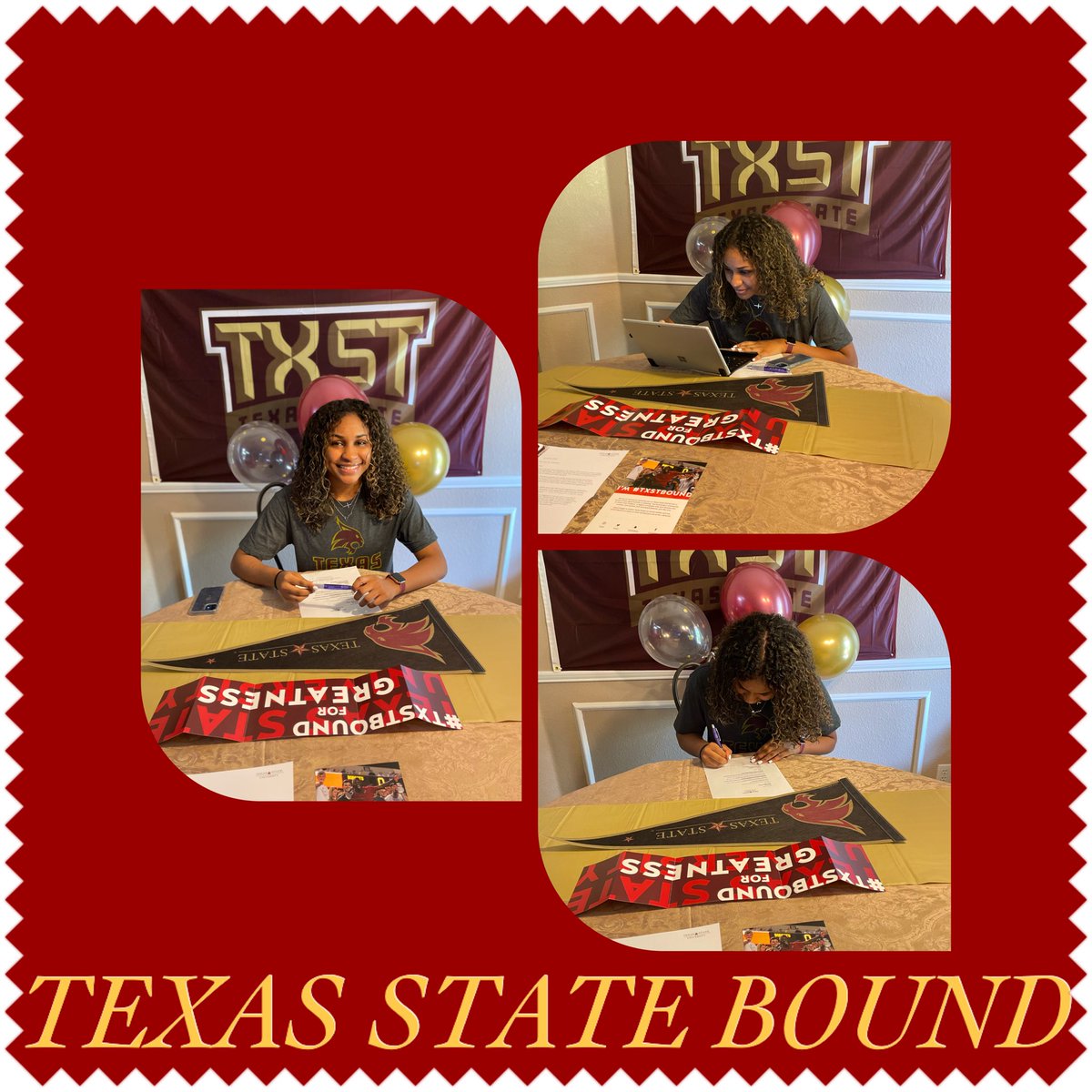 brooksfamily420's tweet photo. Sierra’s Signing Day has finally arrived! We are SO proud of her! #bobcatsnation #txstatewbb #virtualsigningday https://t.co/MmdzlAXfGi