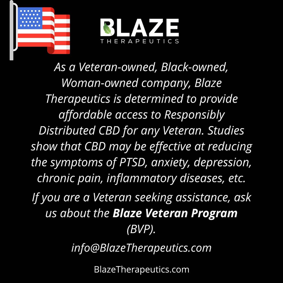 BlazeTherapy's tweet photo. #BlazeTherapy #Blaze #CBD #Hemp #Hempoil #Cannabis #Veterans #VeteransDay #Promos #Discounts #PTSD #Anxiety #Depression #ChronicPain #Inflammation #AutoimmuneDisease #Dyskinesia #Cancer #holistic #vitamins #ResponsibleDistribution #BlackOwned #WomanOwned #VeteranOwned https://t.co/SagATp9JFN