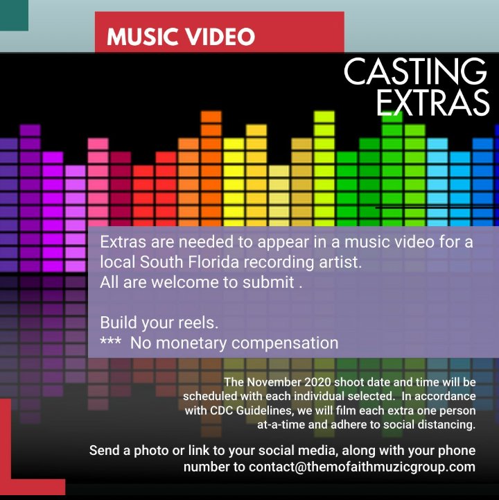 LLMT_Imagez's tweet photo. Local music artist. 

Shoot Date: Sat. November 14, 2020 
Start Time: 9:30 AM - with scheduling every 15 min 
Where:  Sunrise Blvd,  Ft Lauderdale, FL  
 
Send your Name, Phone and a photo or link to social media to contact@themofaithmuzicgroup.com to be scheduled. 
#Casting https://t.co/3BV4uISWOQ