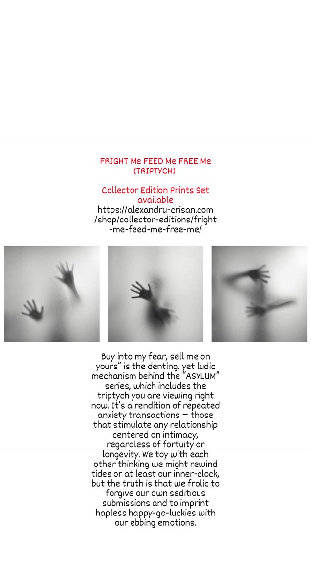 alex_crisan_art's tweet photo. ➤
FRIGHT Me FEED Me FREE Me (TRIPTYCH)
© Alexandru Crisan 2017
Collector Edition Prints Set available on:
https://t.co/ZWam5uU9hn
#triptich #memories #monochrome #alexandrucrisan #artphotography #asylum #artedition
https://t.co/h5ymPAa1xs https://t.co/siOcpBTkmA