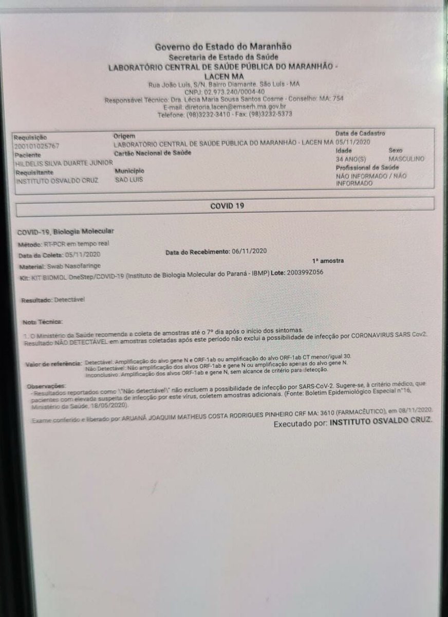 higosouza_'s tweet photo. URGENTE:

Exame de Duarte Jr realizado no dia 05/11 e que atestou positivo para COVID-19. https://t.co/bMK4blz9w7