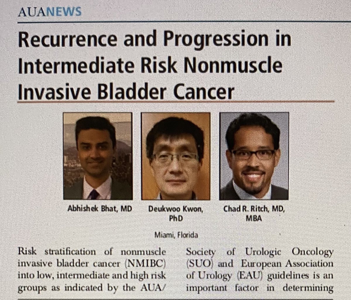 Chad Ritch (@chadritchmd) on Twitter photo Congrats to our @miami_urology ⭐️💫 Uro onc fellow, <a href="/drabhishekbhat/">Abhishek Bhat</a>, pleasure to mentor on this study featured by <a href="/AmerUrological/">Amer. Urol. Assn.</a> #AUANews mag epub.auanet.org investigating frequency of surveillance cysto in Intermediate risk NMIBC. Conclusion: #lessismore #bladdercancer Congrats to our @miami_urology ⭐️💫 Uro onc fellow, <a href="/drabhishekbhat/">Abhishek Bhat</a>, pleasure to mentor on this study featured by <a href="/AmerUrological/">Amer. Urol. Assn.</a> #AUANews mag epub.auanet.org investigating frequency of surveillance cysto in Intermediate risk NMIBC. Conclusion: #lessismore #bladdercancer
