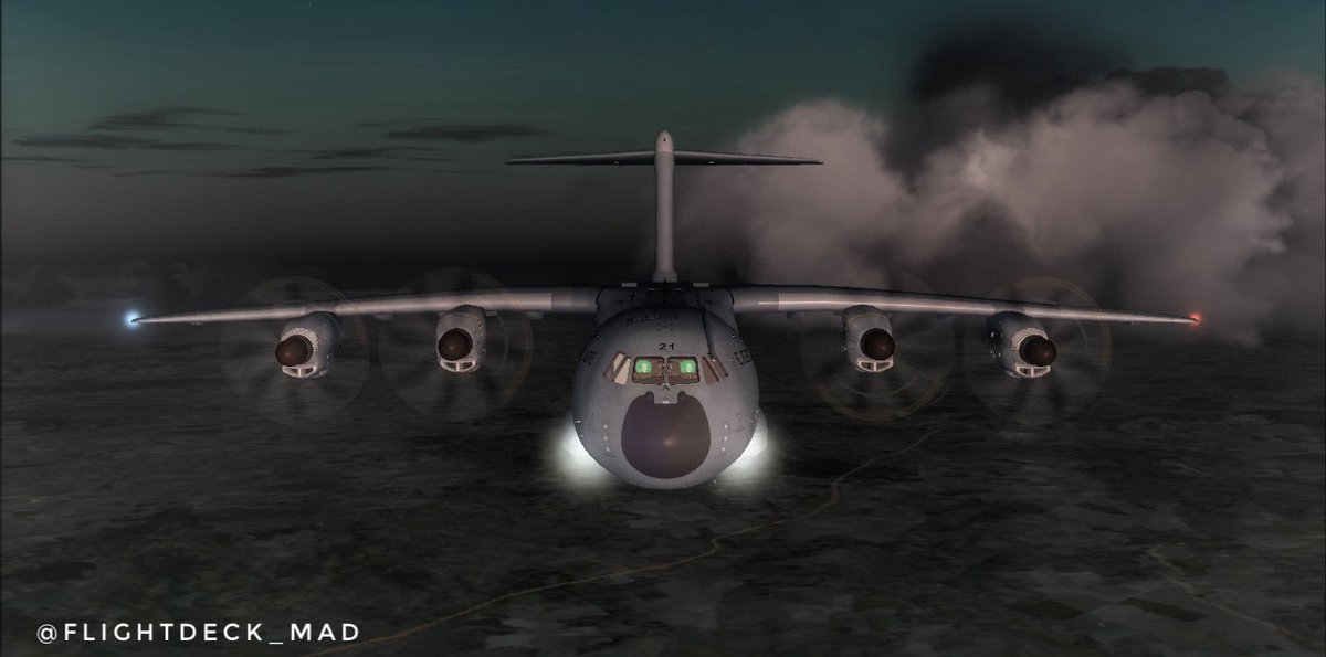 FlightDeck_MAD's tweet photo. Vuelo de posicionamiento finalizado en Torrejón partiendo de Zaragoza con este maravilloso A400M del Ala 31 Virtual de la @fuerzaeraEAV 

Próximo destino, Base Aérea de Gando. 

@IVAOES https://t.co/MGw7GGpRnS