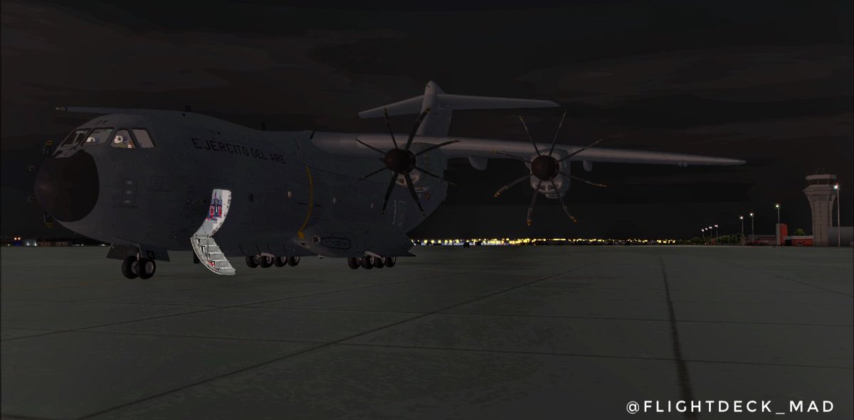 FlightDeck_MAD's tweet photo. Vuelo de posicionamiento finalizado en Torrejón partiendo de Zaragoza con este maravilloso A400M del Ala 31 Virtual de la @fuerzaeraEAV 

Próximo destino, Base Aérea de Gando. 

@IVAOES https://t.co/MGw7GGpRnS