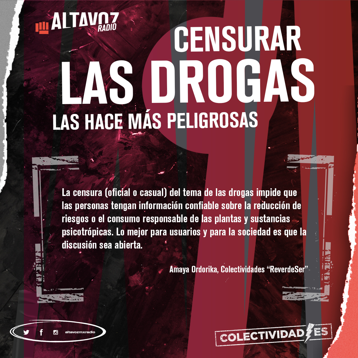 altavozmxradio's tweet photo. El consumo de drogas existe y la política prohibicionista que censura la discusión abierta del tema pone en riesgos innecesarios a los consumidores de plantas o sustancias psicotrópicas.

#Colectividades todos los días por
📢https://t.co/KWfmTNNfYx https://t.co/ZpkYjwP6pS