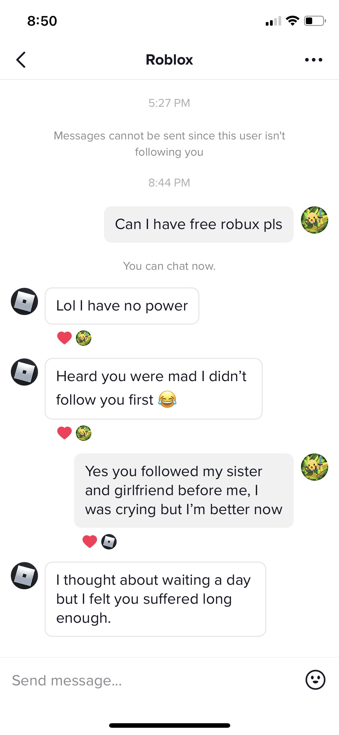 Tommy Code Linkmon99 On Twitter So Roblox Followed Me On Tiktok And I Asked For Free Robux Here S What Happened Https T Co Ro4a8oiad5 Twitter - i need robux pls