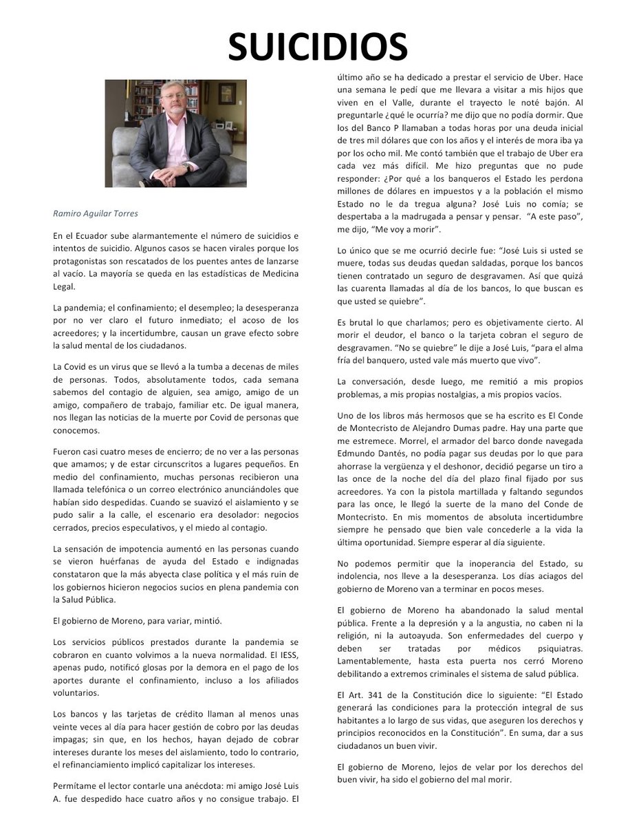 ramiroaguilart's tweet photo. Quiero compartir con ustedes mi artículo sobre #suicidios en #Ecuador que duro fue escribirlo. https://t.co/A1RiraPyK1