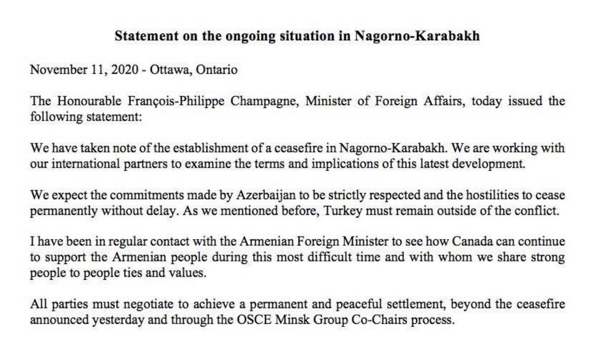 ANCA_DC's tweet image. Canada has joined France in underscoring the role of the @OSCE Minsk Group Co-Chair process in any permanent, peaceful #Artsakh settlement

The agreement forced on the Armenian side involved only 1 of the 3 Co-Chair countries

Demand US re-engagement NOW:
anca.org/OSCE