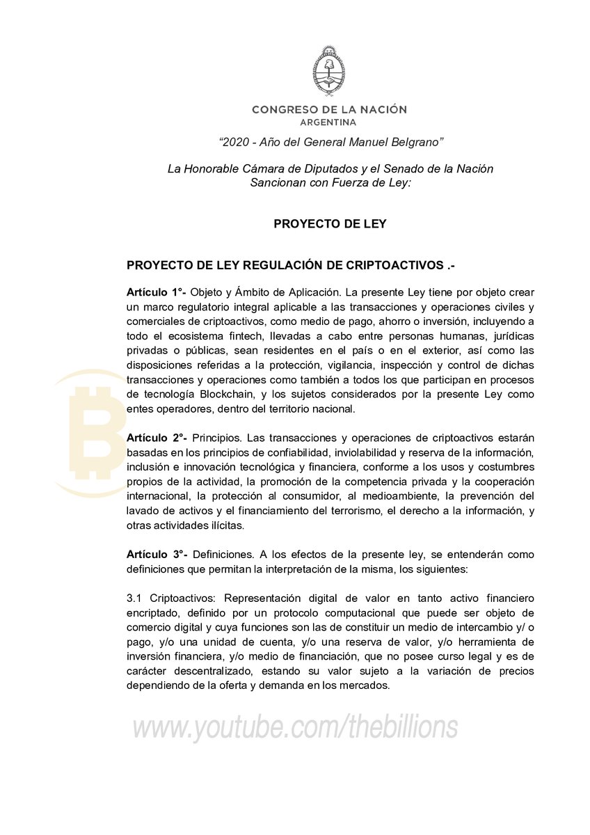 thebillions_es's tweet photo. 🇦🇷 Este es el primer PROYECTO DE LEY REGULACIÓN DE CRIPTOACTIVOS que la Diputada @LILIDEOLAVARRIA y coautoría del Diputado @marcoscleri del @FrenteDeTodos presentaron en la Cámara de Diputados de la Nación, identificado con el número 6055-D-2020. 

#ArgentinaCripto #Bitcoin $Eth https://t.co/xQXgY8Q4Yj