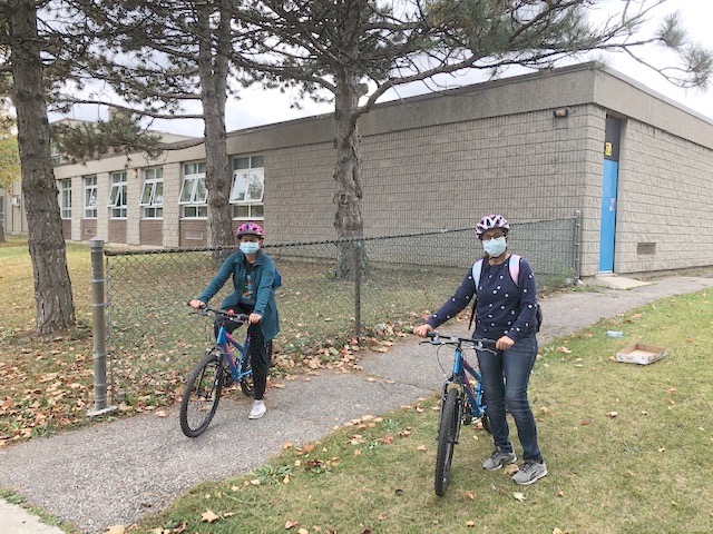 Pic she sent us... riding to work. That's her on the left... She used to get around via TTC (but does not want to be on crowded bus anymore) or Uber (she said it was getting expensive)... but now she just rides along everyday in Scarborough.  #bikeTO  #ScarbTO  #Ward24  #Ward20