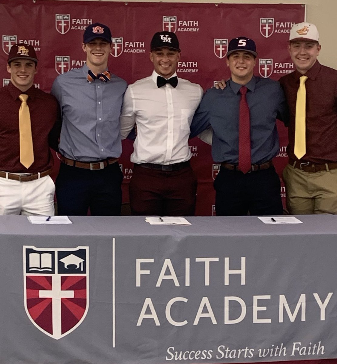 Great National Signing Day! Great bunch of Guys! Gabe Broadus-Pearl River Junior College. Parker Carlson-Auburn University, Jaden Brown-University of Mobile, Michael Hopkinson-Samford University, and Drew Druckenmiller- Jones County Junior College.