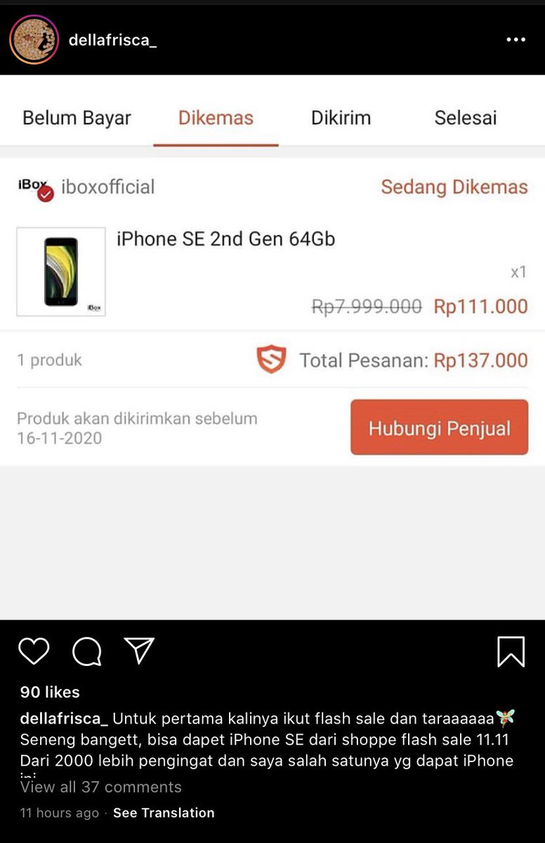 ShopeeID's tweet photo. Ini dia 2 orang Sobat Shopee yang berhasil mendapatkan iPhone SE seharga 111RB aja di FLASH SALE Shopee 11.11 Big Sale tadi malam! Selamat! π₯³π§‘
Sobat Shopee udah belanja apa aja nih di promo puncak Shopee 11.11 Big Sale kemarin? #ShopeeID #ShopeeID1111 https://t.co/QY0e4zl0g6