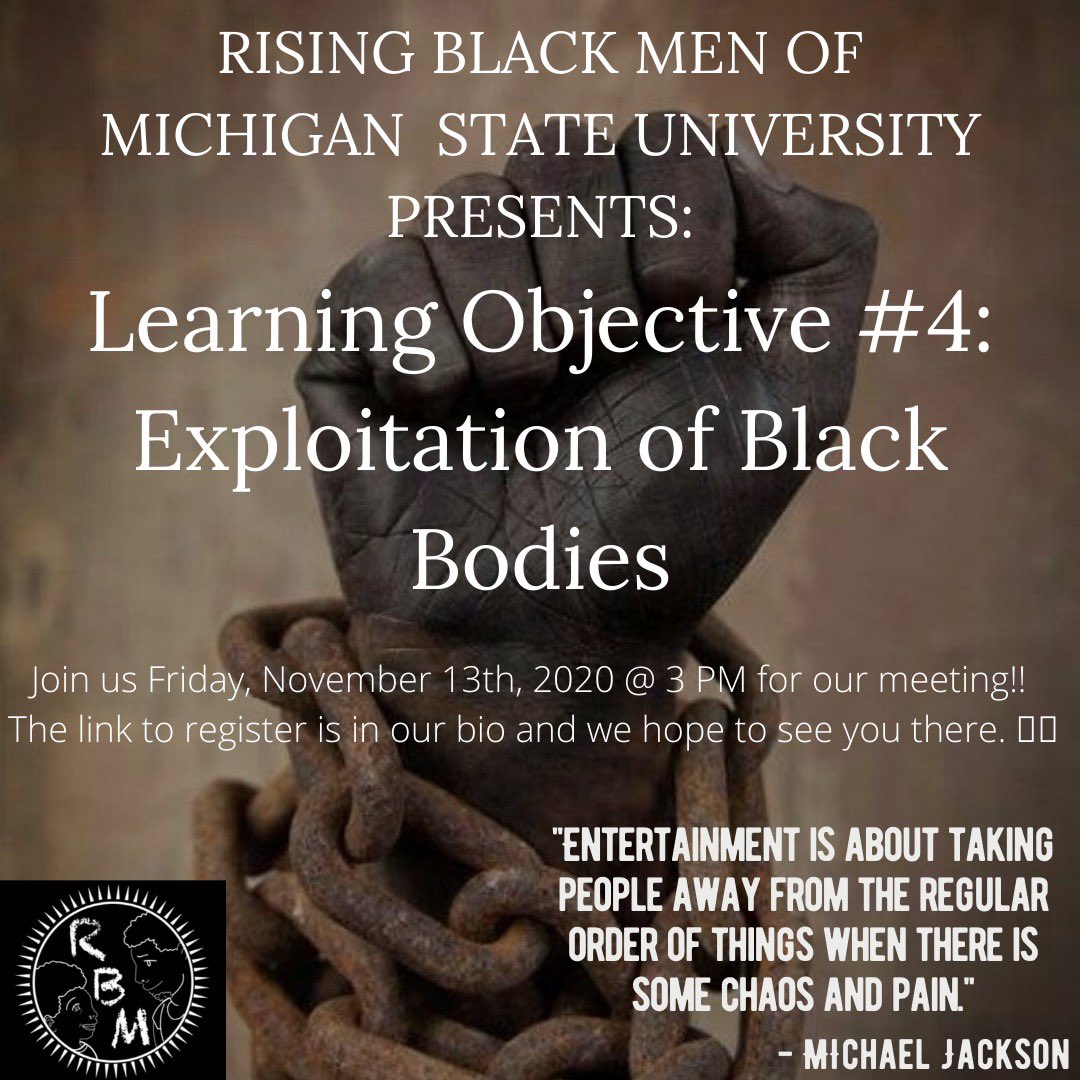 risingblackmen's tweet photo. Join us this FRIDAY for our Learning Objective in which we’ll be discussing the Exploitation of Black Bodies in Entertainment. You won’t want to miss great dialogue and making new friends as we tackle this subject‼️We can’t wait to see you there and the link is in our bio🔥‼️🙌🏾 https://t.co/taoGQ4GE5Z