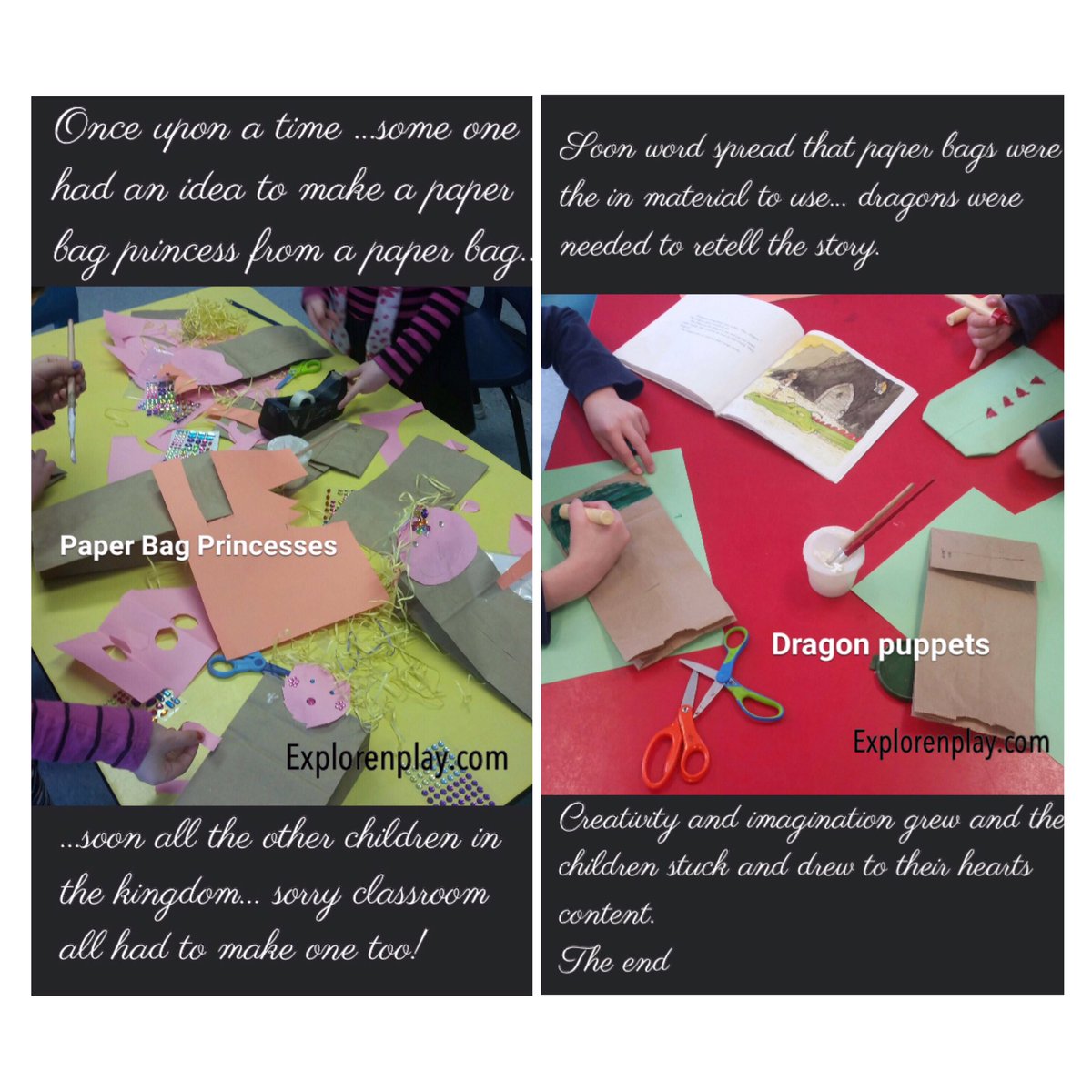 goexplorenplay's tweet photo. Child led learning at its best. Observing how a simple story sparks an idea in one child, that bounced around the whole classroom, to them excitedly creating, and chatting together. #Thepaperbagprincess #childledlearning #earlyyears #eyfs #creativity #imagination #preschool #art https://t.co/4IAYvMTmU2