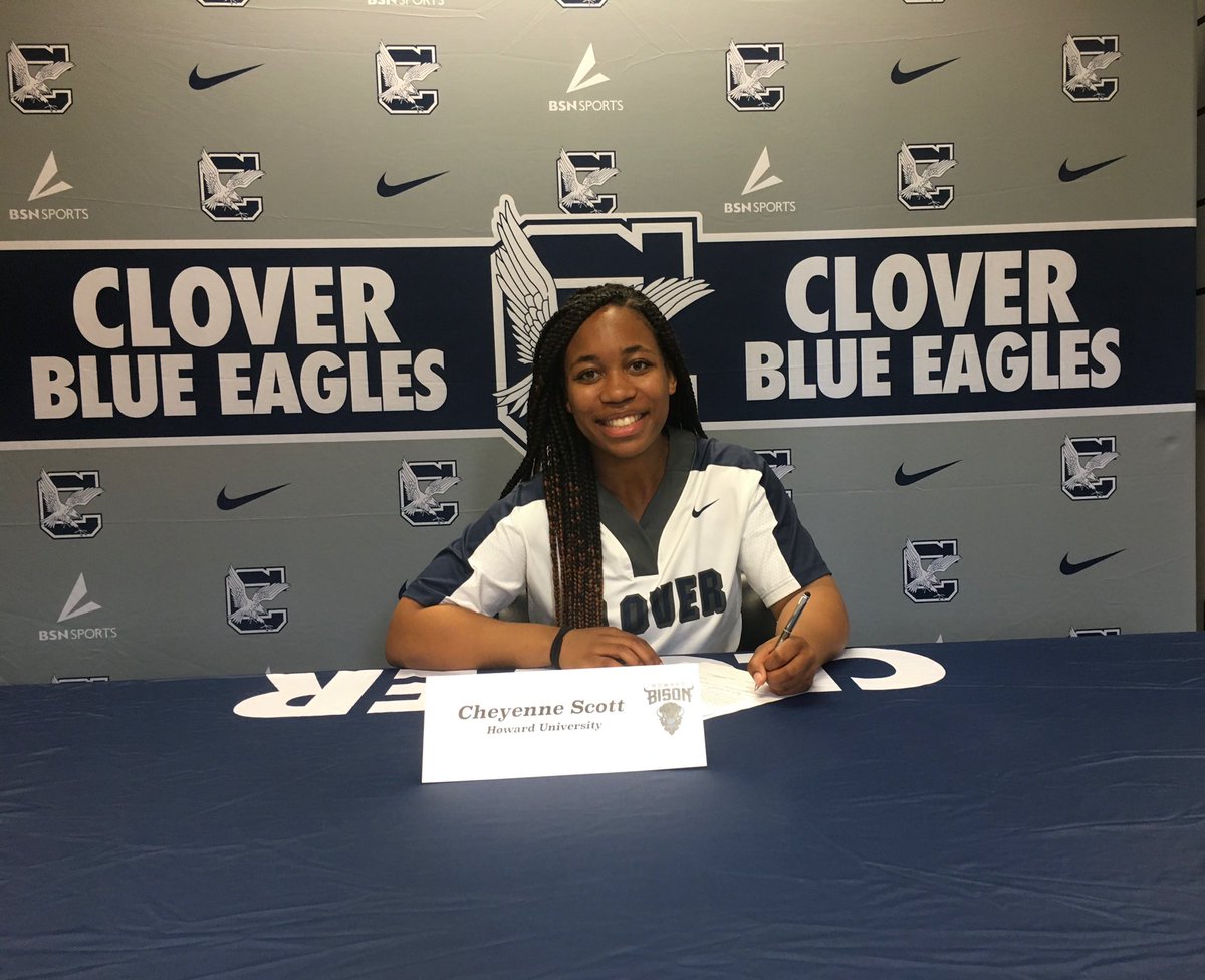 CloverSoftball's tweet photo. A big congratulations to our very own Cheyenne Scott  @cheysoftball03 for signing her NLI to continue her education and softball career at @HowardUniSB ! Soar high Cheyenne! 💙🦅 https://t.co/HL1nQuGMu8