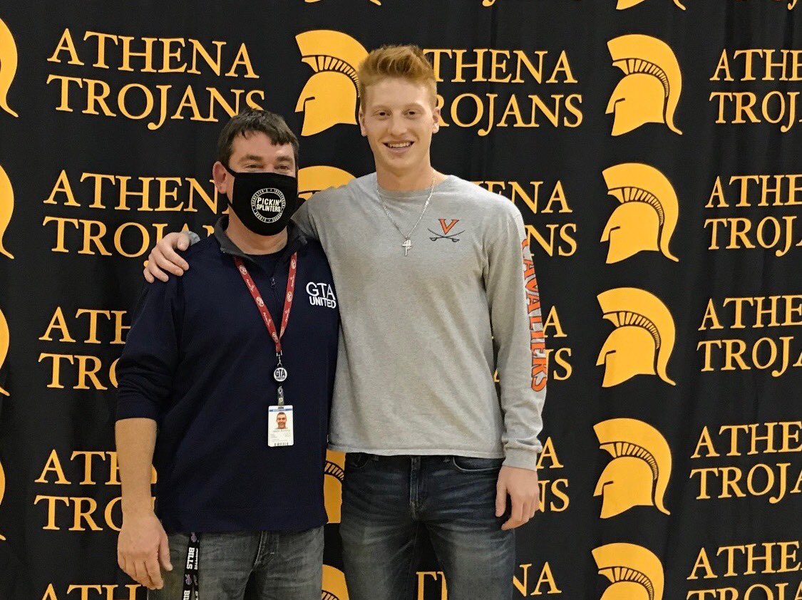 AthenaBaseball's tweet photo. So proud of this young man. @CaseySaucke officially signs his letter of intent to attend UVA and play baseball @UVABaseball. He’s a great example of someone who sets a goal and works his tail off to achieve it. Sky is the limit for this kid! @AthenaHigh https://t.co/Fx8G0POIVZ