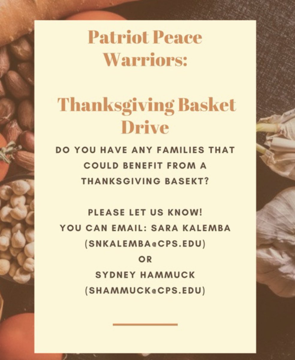 GWPatriot4Peace's tweet photo. We’re donating 10 Baskets loaded with Thanksgiving Day goods- November 24th! If you know a family in need this Holiday Season- please send an email to help us, support our School Commmunity &amp; their families! Baskets will be awarded first come, first serve. 🦃 ❤️ 🌽 @GWHS_Patriots https://t.co/RVof9NN494