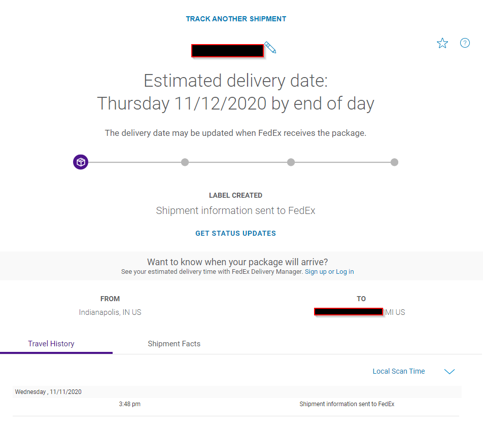 RutherfordAtlas's tweet photo. @AskTarget @RealGamerRei Okay, and what feels somehow impossible given previous estimates and the fact that it's coming FedEx Ground, my tracking number finally shows an estimated delivery date: Tomorrow by end of day. So there's hope @RealGamerRei 🤷‍♂️ https://t.co/NmXkcQA7Yc