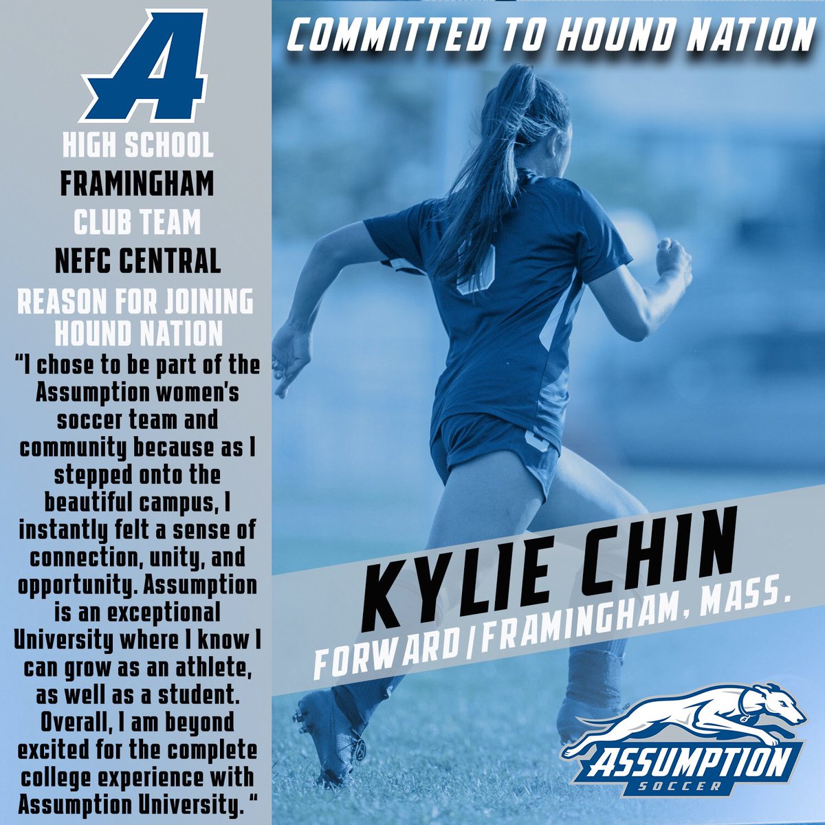 CoachGraceB's tweet image. Excited to welcome Kylie to #HoundNation 💙 #ClassOf2025 #NationalLetterOfIntent #SigningDay #NCAA #ne10embrace @NEFC_US