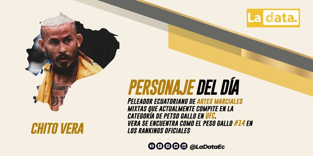 ElDatoEcua's tweet photo. #PERSONAJEDELDÍA Marlon Vera Nació en Chone, Un 02 de diciembre de 1992, también conocido como Chito, es un peleador ecuatoriano de artes marciales mixtas que actualmente compite en la categoría de peso gallo en UFC. @chitoveraUFC https://t.co/Gqw3svmIi9
