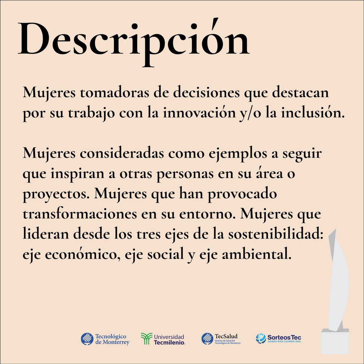 PremioMujerTec's tweet image. Estas son las categorías del Premio Mujer Tec, revisa cada una de ellas para ver si tu o alguna mujer ejemplar de tu vida, cumple con esta descripción.
#Sororidad #PoderTransformador