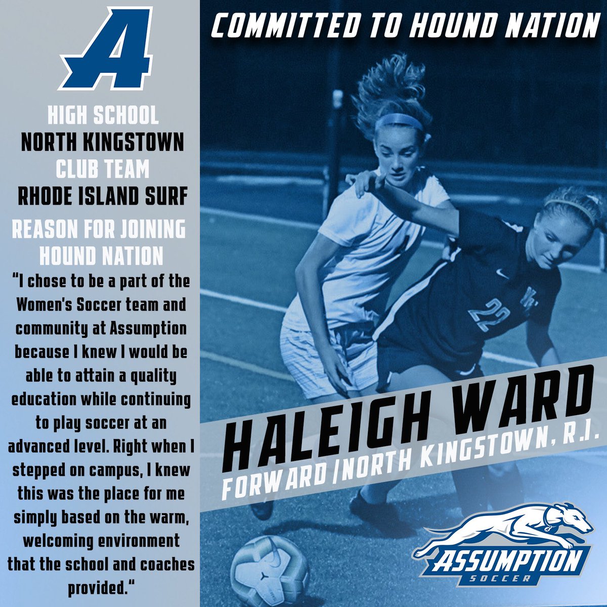 CoachGraceB's tweet image. Excited to welcome Haleigh to #HoundNation 💙 #ClassOf2025 #NationalLetterOfIntent #SigningDay #NCAA #ne10embrace @SurfSoccerClub