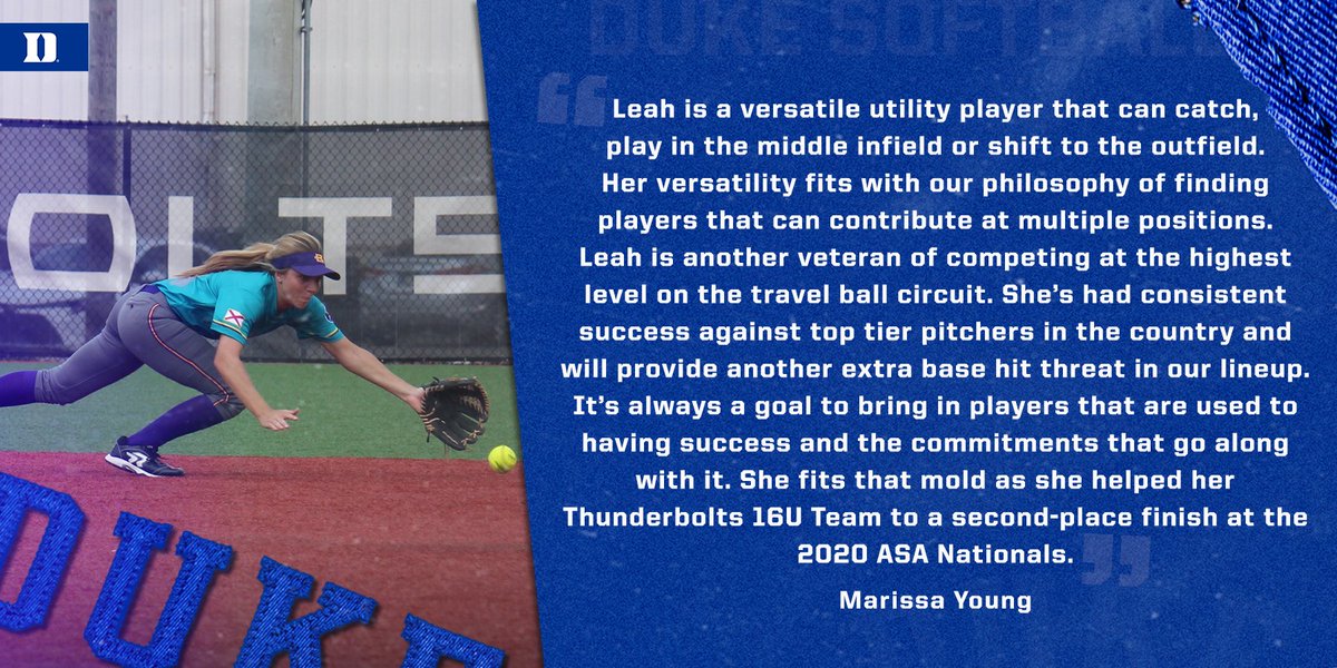Versatility. Success. Commitment. Leah bringing it all to the Bull City.

🗣 <a href="/DukeCoachYoung/">Marissa Young</a>