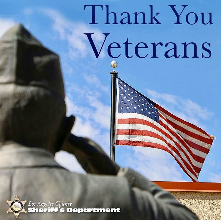 LASDMET's tweet photo. Thank you to all those who have stepped up to protect, serve, and sacrificed for our nation. These words and this day is just a token of respect and gratitude we owe all veterans - past and present. 🇺🇸You’re all our everyday hero’s. #veteransday #lasdcares #lasdvmet #LACounty https://t.co/nv9DClQWhS