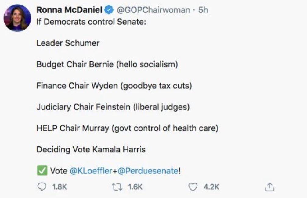 ResignNowTrump's tweet image. Ronna admitted that Joe Biden is the winner in a deleted tweet about 1 hour ago....do you still endorse her?  The #GOP has turned into a bunch of bumbling idiots tripping over their own incompetence.  #Ignorance