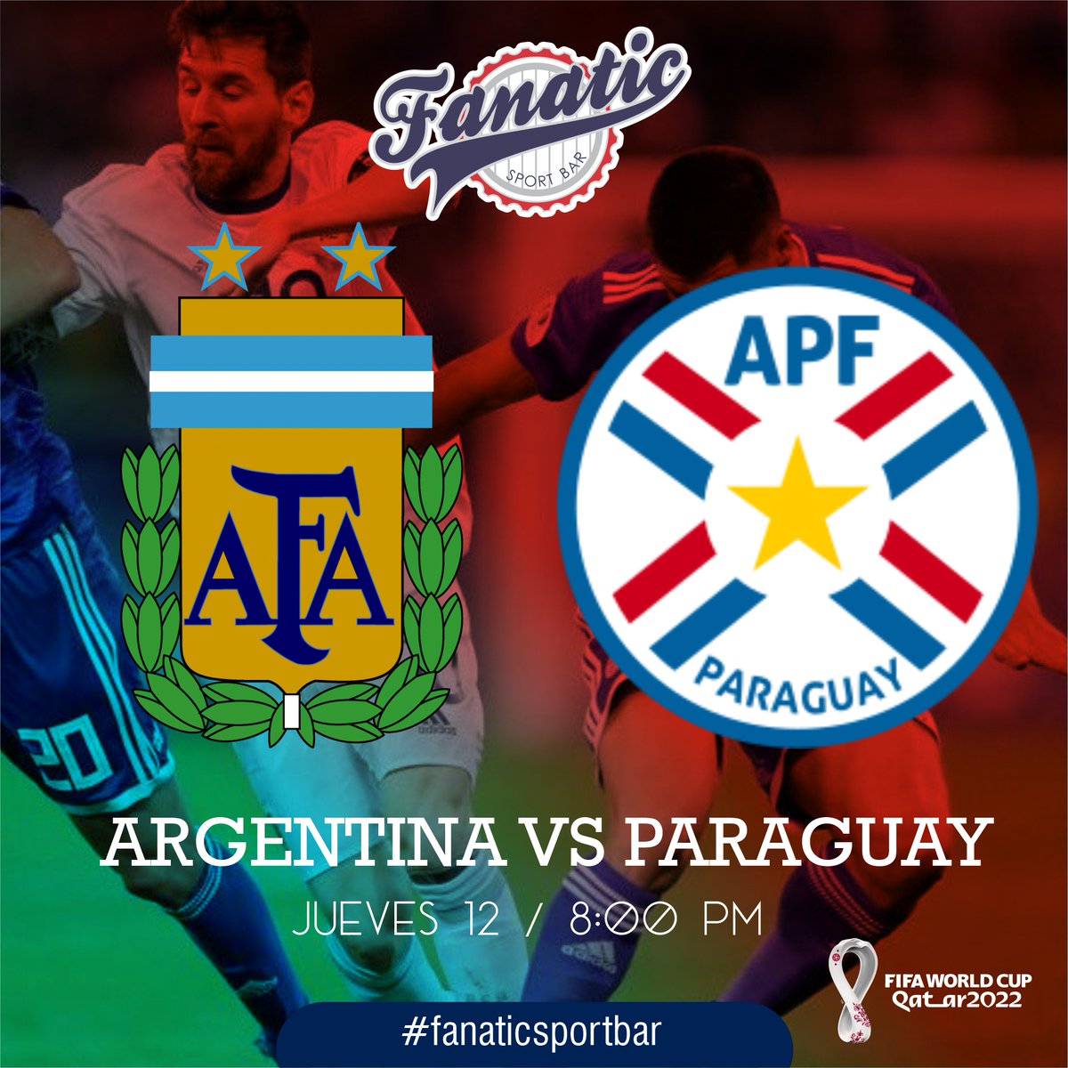 JUEVES 12 / 8:00 PM
AGENTINA VS. PARAGUAY
Eliminatorias Sudamericanas
Mundial 2022 / Qatar
Te esperamos!
#Acarigua #araure #fanaticsportbarl #Portuguesa #futbol #EliminatoriasSudamericanas #Qatar2022