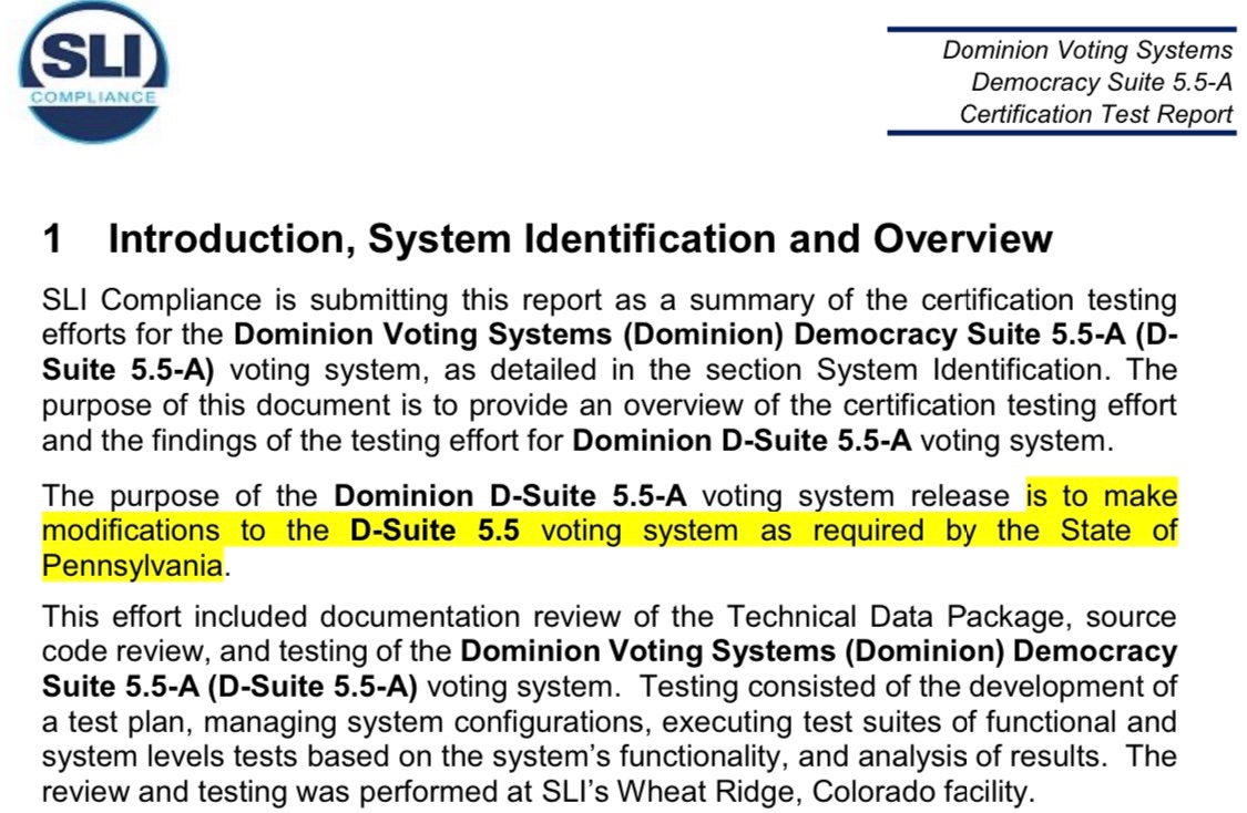 I wonder what changes the State of Pennsylvania requested for Dominion voting software in version 5.5?