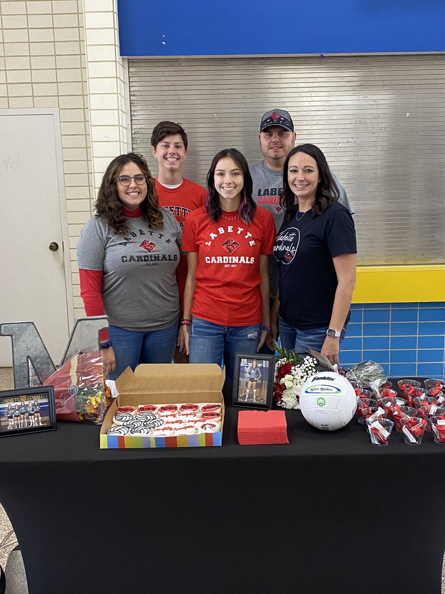 It’s official!!! @kstover02 has signed with @LabetteCC_VB so proud of this kid. We also found out she made All Conference team today too!! #lovemy18 #senior2021
