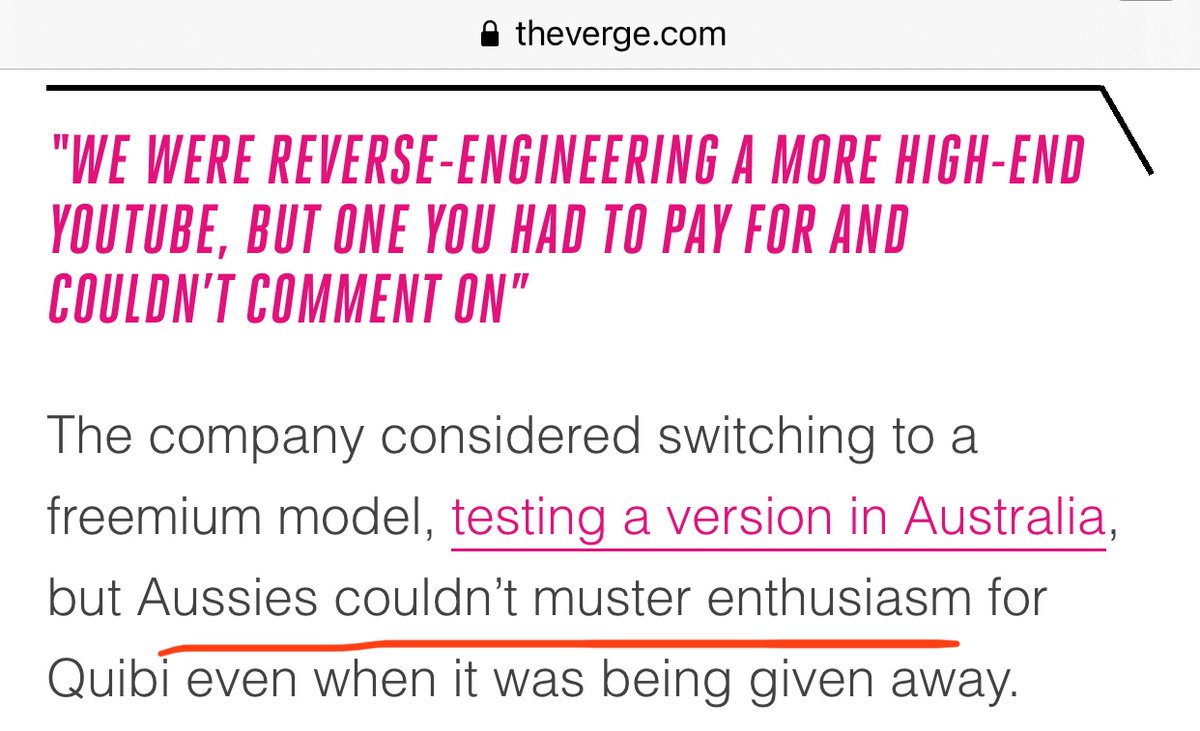 If they had spread the word here, it wouldn’t have helped, but worth mentioning they did not. I’ve only ever heard of Quibi as a Twitter running joke.Compare it to how well  @StanAustralia advertises.