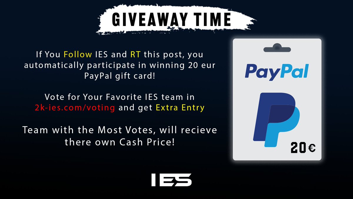 Giving back to the Community is already a tradition for us! 💎

This time you can win for Yourself and for Your favorite IES team! 🍀

Make sure you Follow us, RT this post, and get an Extra Entry by voting here: 2k-ies.com/voting/

22:00 CET, 20.11.2020. 💫

#WeAreIES