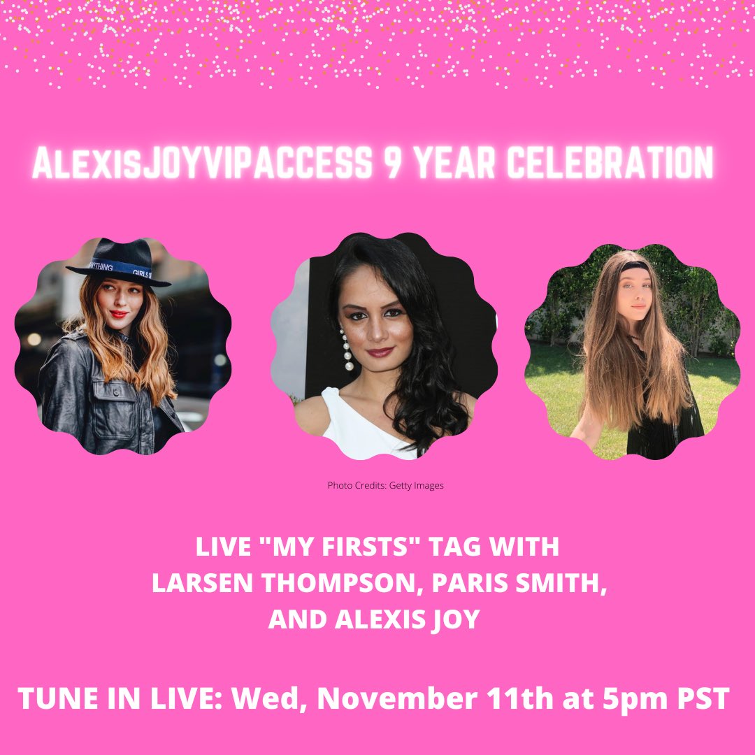 LIVE “MY FIRSTS” TAG with my girls in 10 MIN here: youtu.be/PRNX14FM8q4 to celebrate 9 years of Alexisjoyvipaccess.com! Be sure to tune in!! 💘 <a href="/larsenthompson/">Larsen Thompson</a> <a href="/parisstweets/">paris de chantal smith</a>