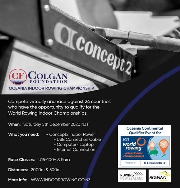 The 2020 Colgan Foundation Virtual Oceania Indoor Rowing Championships is on 5 December! The event is sanctioned as the Oceania Continental Qualifier for the 2021 @WorldRowing Indoor Championships. The event also includes the Colgan Cup, a Trans-Tasman challenge between NZ & AUS! https://t.co/mVLQMV4ogy