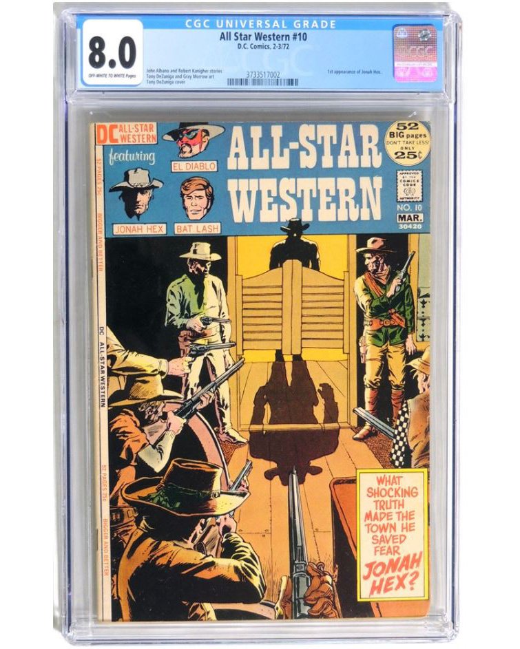 DIGAuctions's tweet photo. Head to https://t.co/EQezBYkVwX to grab the #firstappearance of Jonah Hex in our new Wednesday 100 Auction. Find All-Star Western #10 and 99 more comics to be exact up for auction. #comics #dccomics #jonahhex #batlash #westerncomics #cowboys #igcomicfamily #comiccollector https://t.co/Jc3gPHSRYH