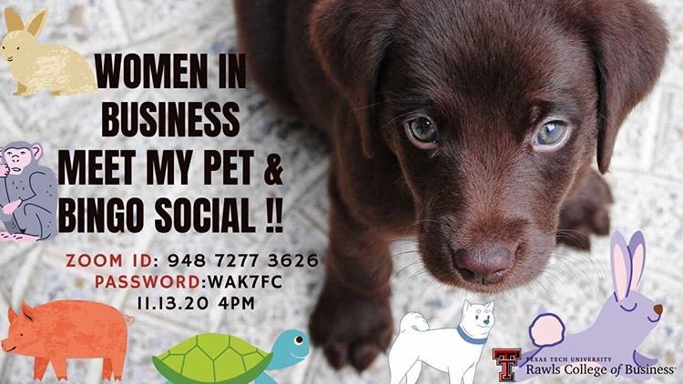 TTU_WIB's tweet photo. Join us on November 13th at 4 PM!    We will have “meet my pet” and bingo social! Come show off your cute pets! https://t.co/0I8LCLOdnP