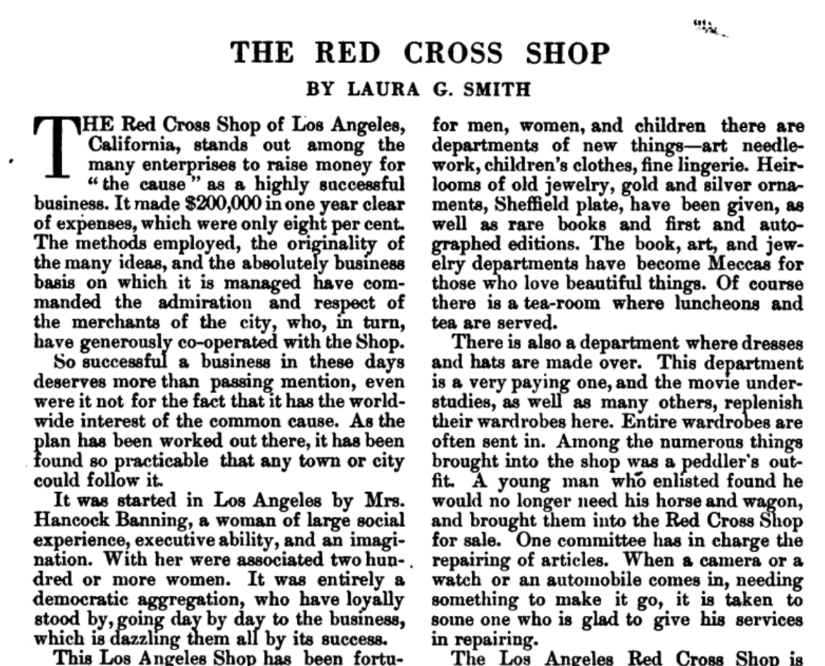 LA_autry's tweet photo. “The #RedCrossShop of Los Angeles, California, stands out among the many enterprises to raise money for ‘the cause’ as a highly successful business. It made $200,000 in one year clear of expenses…” #ArchivingWomen
The Outlook (1918): https://t.co/N91eb4wA4I