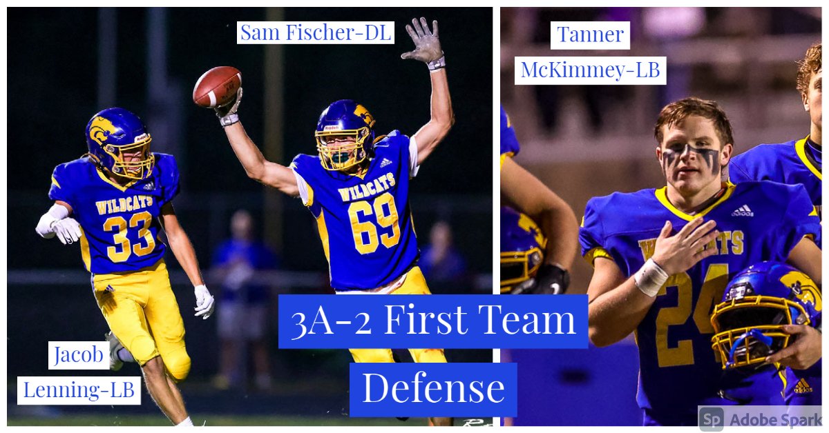 Congrats to <a href="/SamuelFischer34/">Samuel Fischer</a> DL, <a href="/jake_lenning/">Jake Lenning</a> LB and <a href="/tmanner23/">Tanner McKimmey</a> on being selected 3A District 2 First Team Defense!