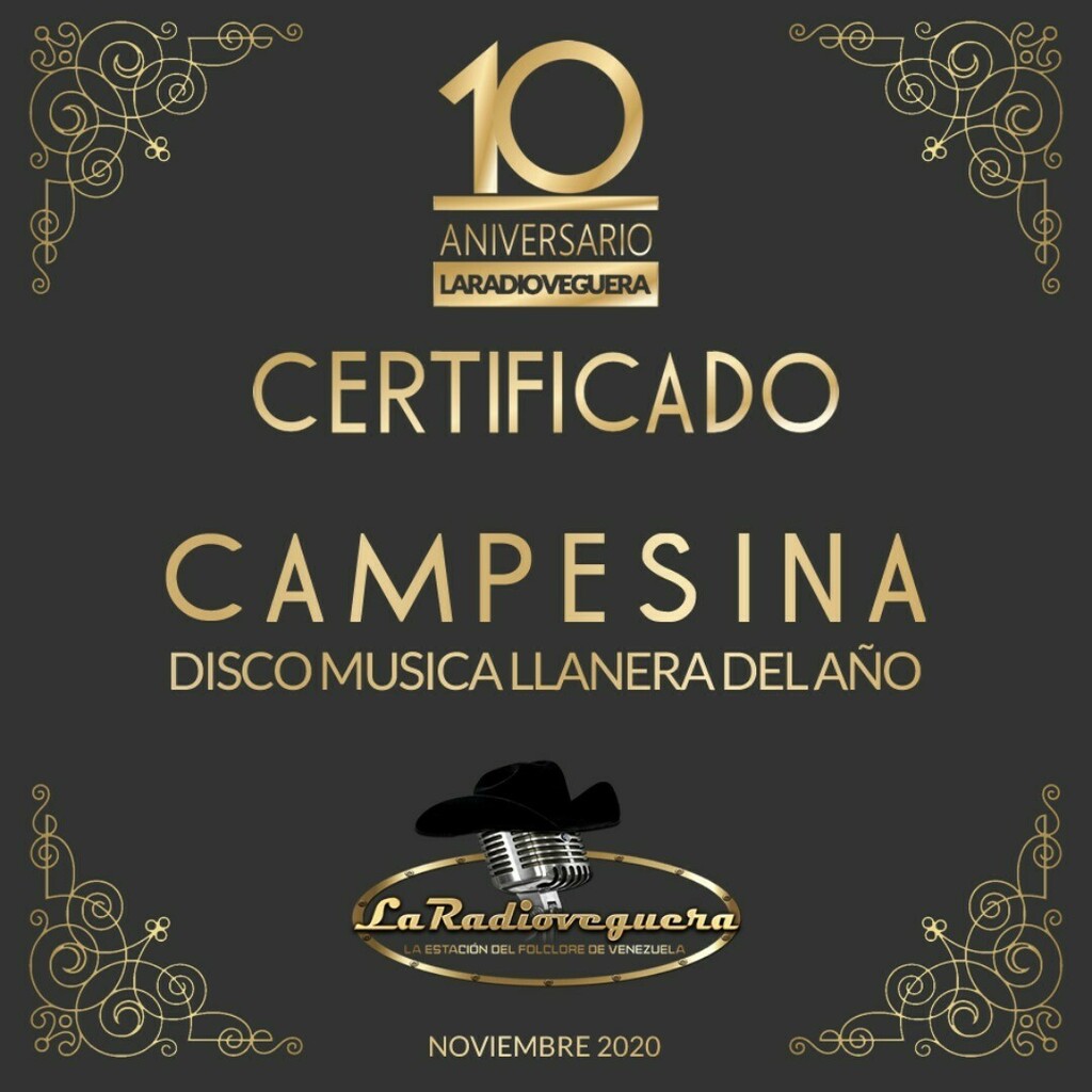 Laradioveguera La Estación del Folclore de Venezuela otorga el certificado de DISCO MUSICA LLANERA  DEL AÑO del Año 2020 a la producción musical CAMPESINA realizado por  <a href="/annaetorrealba/">Annaé Torrealba</a> 
#10aniversariodelaradioveguera 
#artistasvenezolanos instagr.am/p/CHeGzQ4sud6/