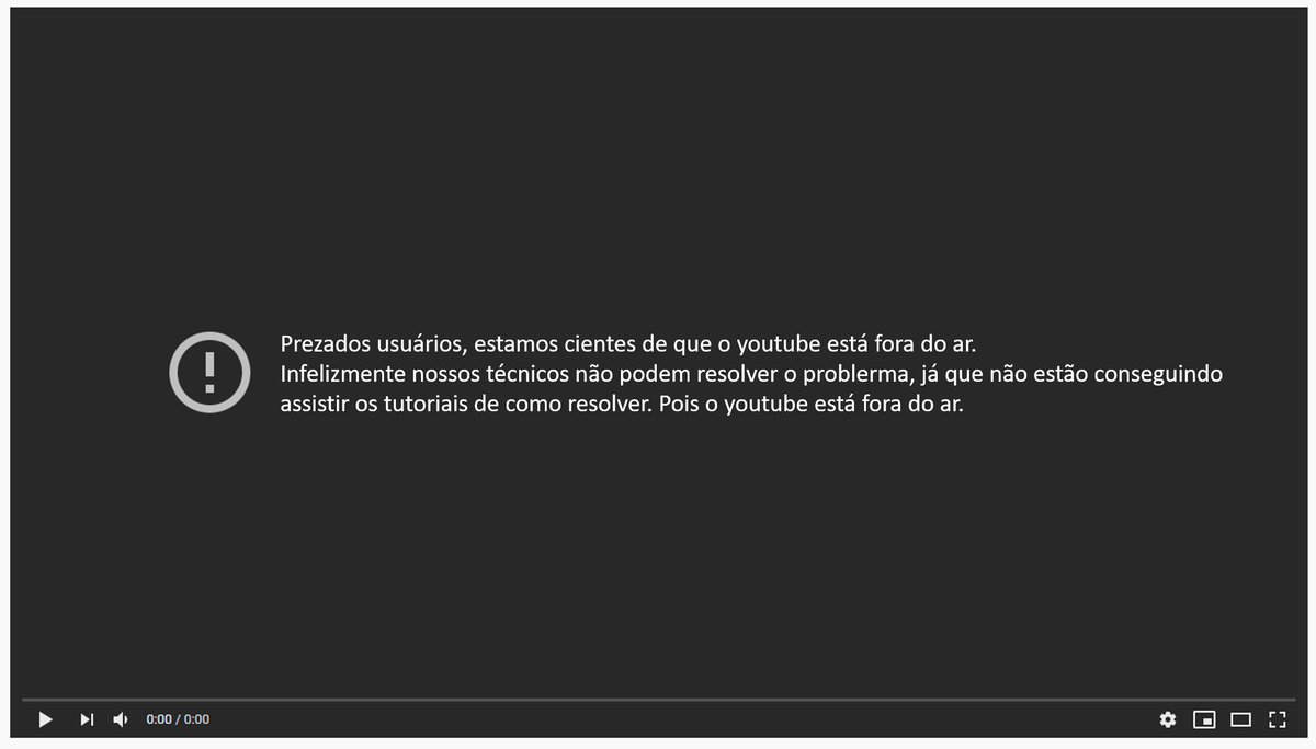 nbvboaventura's tweet photo. o Youtube anuncia que seus técnicos não podem resolver por não conseguir assistir os tutoriais.
#oyoutube #youtubecaiu #YouTube https://t.co/qiD2FhMtC3