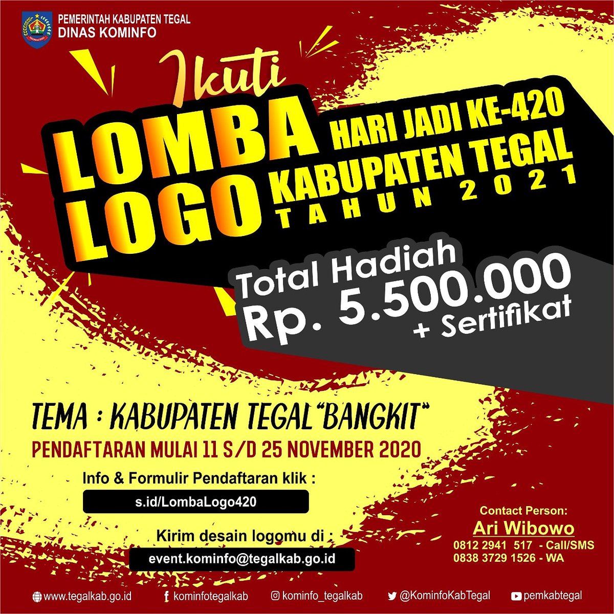kominfokabtegal's tweet photo. #temankominfo  pada jago desain kan? Daftar dan ambil formulir di kene 👉 https://t.co/wiOwtFiYKl lalu kirim desainmu neng kene 👉 event.kominfo@tegalkab.go.id 
Desainmu ditunggu lhooo #kabupatentegalbangkit https://t.co/LYGgKeSh1Y