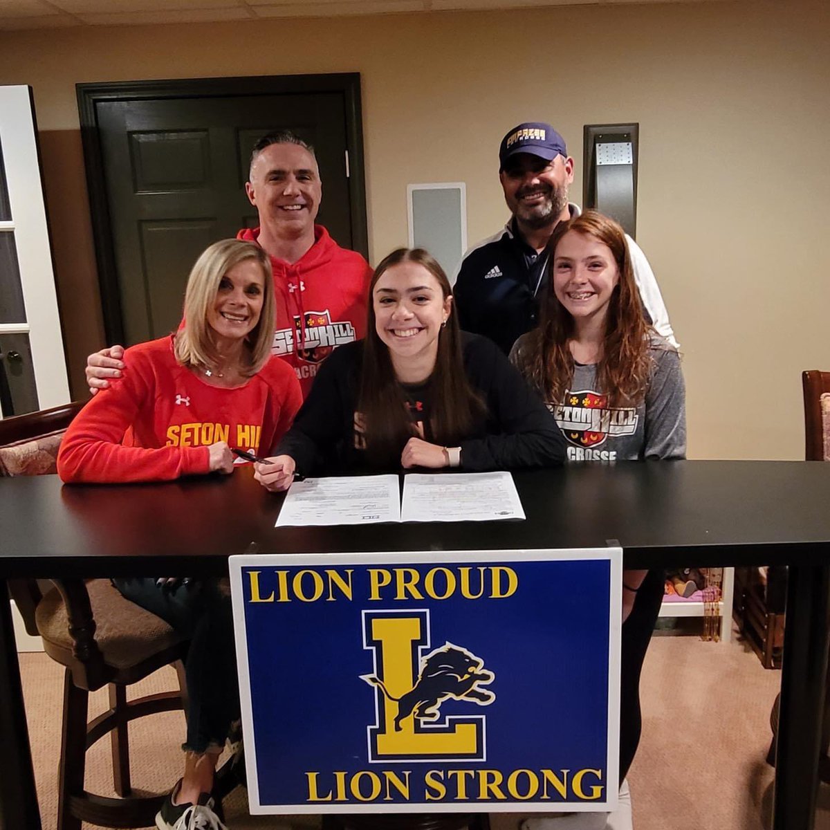 EmpressWLax's tweet photo. Congrats to @krystafrankowski, @SmithersElla and @ellawrob on signing the LOI today. @SRUwlax @SetonHillLax @woffordwlax https://t.co/ZBS4FQNbip
