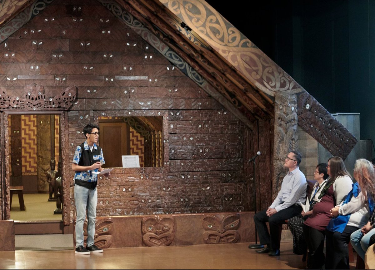 In March, the Enid group visited. Members of Chicago's Pacific Islander and Native American communities joined the Museum in welcoming them on the marae of Ruatepupuke II, a 19th century Maori meeting house that currently resides at the Field Museum.