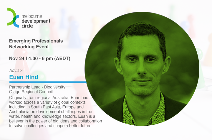 TheDevCircle's tweet photo. Meet #MelDevCircle's Emerging Professionals Networking Advisor Euan Hind from @OtagoRC. He takes a strategic approach to addressing complex social, environmental and economic #development issues. Register to connect with more development professionals https://t.co/skryefyWzA https://t.co/IUtERwlYmv